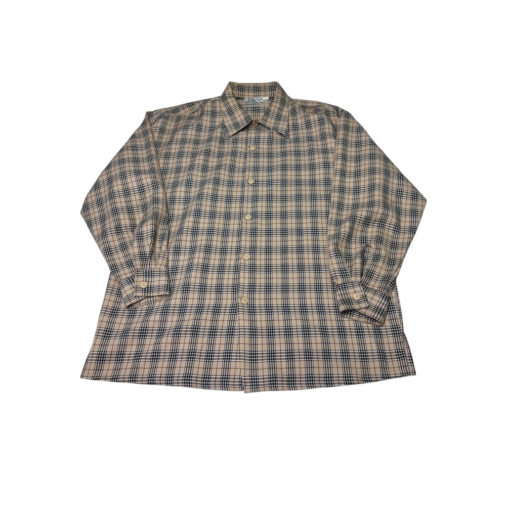 Smokey Joes Vintage Plaid Button‎ Up Shirt Mens XL Tan Black Made in USA 565